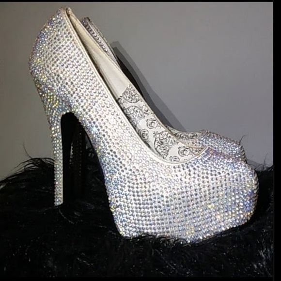 Shoes - Bordello Silver Rhinestone High Heels